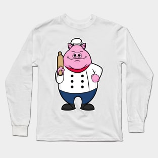 Pig as Cook with Rolling pin Long Sleeve T-Shirt